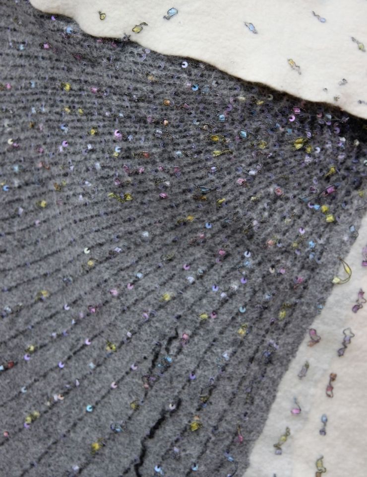 Sue Barford, "Arabian Nights" detail, nuno felted hand embroidered shawl embellished with sequins