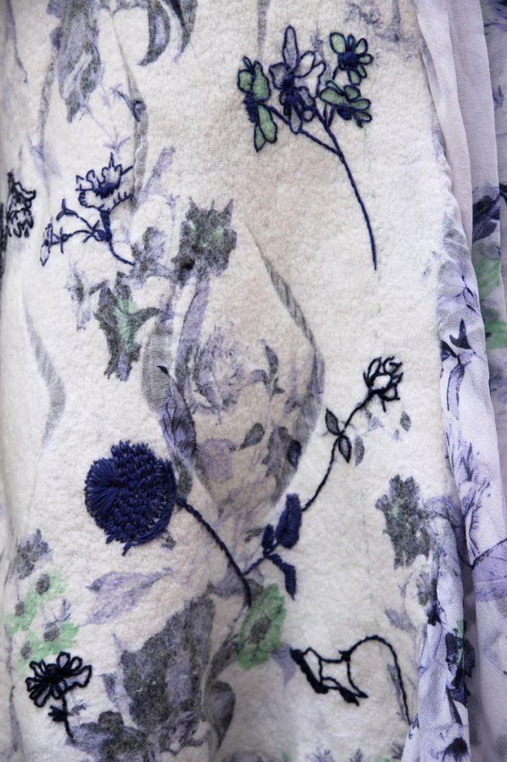 Sue Barford, "Flowers" nuno felted silk and merino, hand embroidered shawl